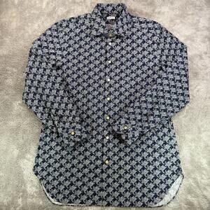 Kiton NWOT Men's Black White Turtle Print 100% Cotton Button Down Shirt Sz 45